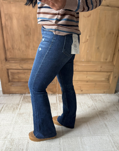 RISEN Full Size Distressed Mid Rise Flare Jeans Plus Size