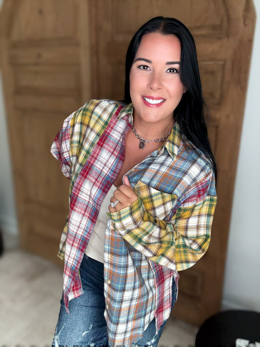 NOT YOUR DADS FLANNEL-Red/Yellow