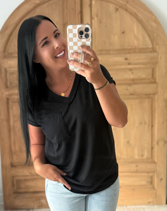 MY GO TO V-NECK SOFT TOP-BLACK