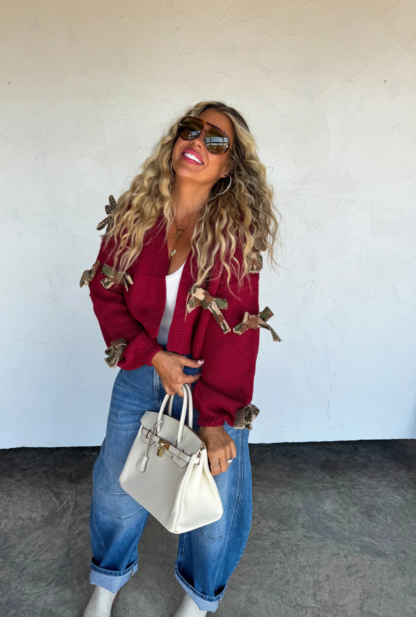PREORDER- SLOANE BOW KNIT CAMO CARDIGAN-*More Colors