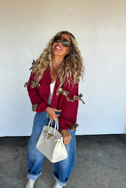 PREORDER- SLOANE BOW KNIT CAMO CARDIGAN-*More Colors