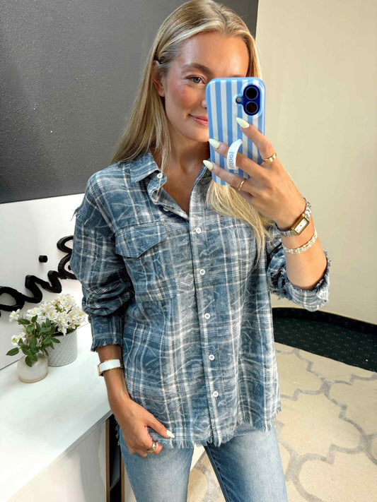 VINTAGE PLAID DENIM BLUE LONGSLEEVE