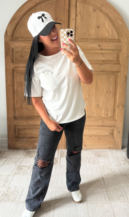 MINERAL WASHED POCKET TOP-White