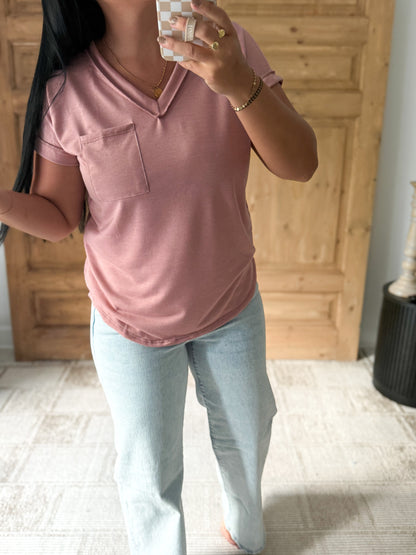 MY GO TO V-NECK SOFT TOP-DUSTY MAUVE