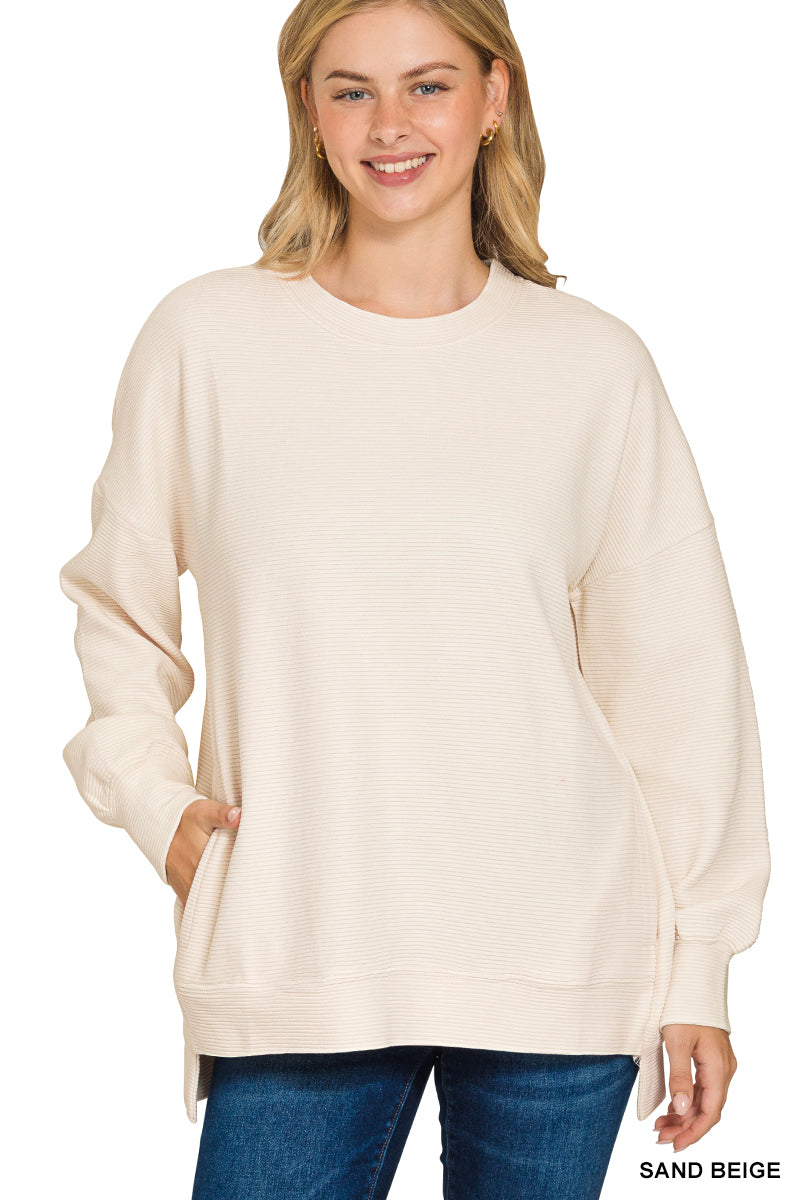 ACID WASHED DOUBLE RIBBED HI-LOW PULLOVERS*Multiple Colors