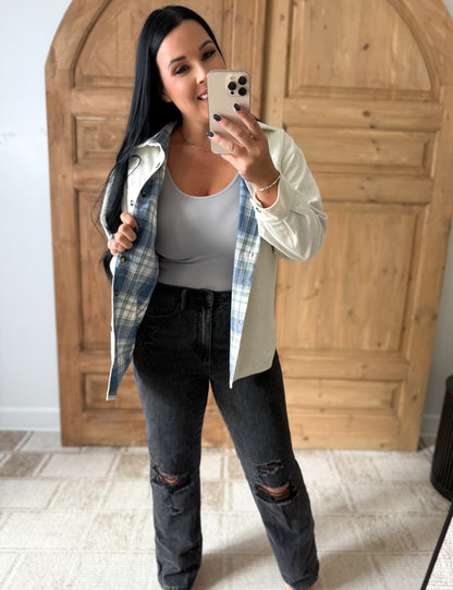 Reversible Corduroy and Plaid Button Down Shirt Jacket