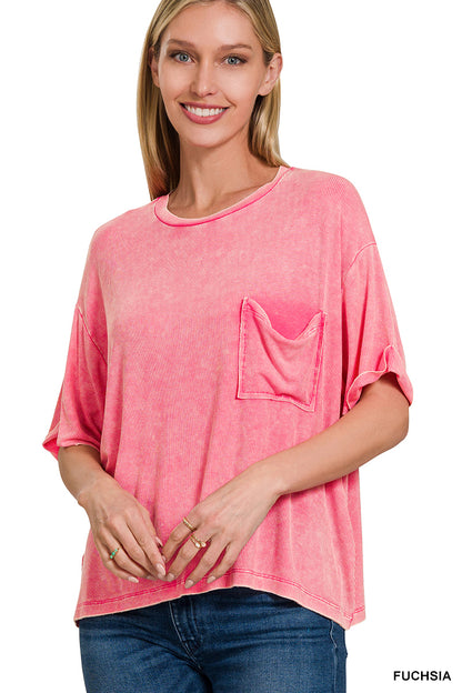 ZENANA ACID WASHED RIBBED TEE *Multiple colors