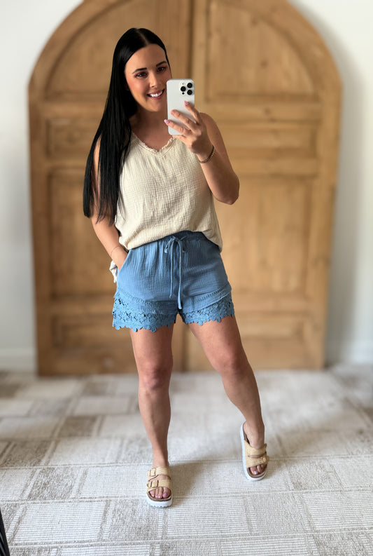 VERY J Lace Contrast Detail Woven Shorts
