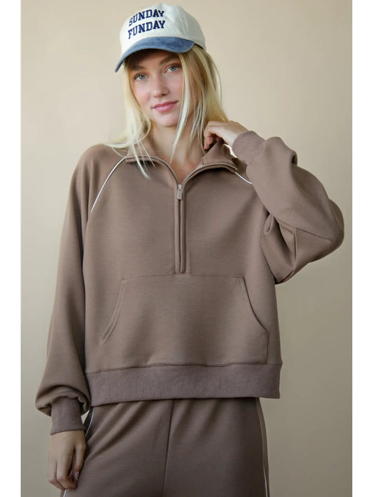 HALF ZIP UP PIPING DETAIL KNIT CAUSAL