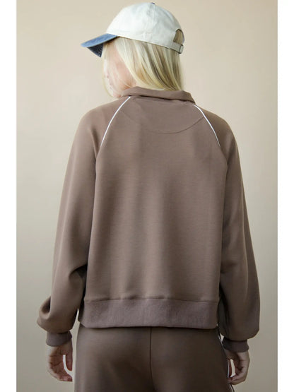 HALF ZIP UP PIPING DETAIL KNIT CAUSAL