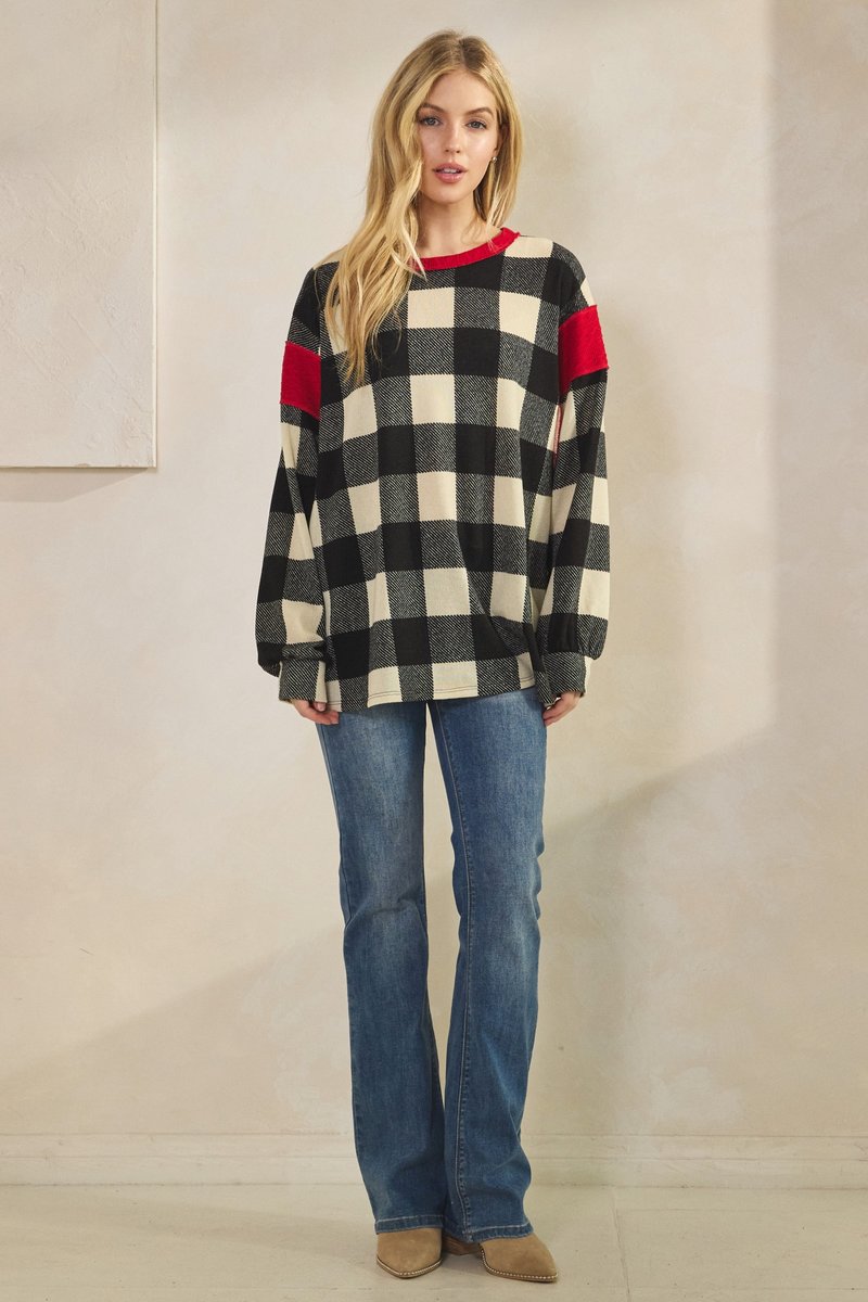 HOLIDAY BUFFALO PLAID TOP