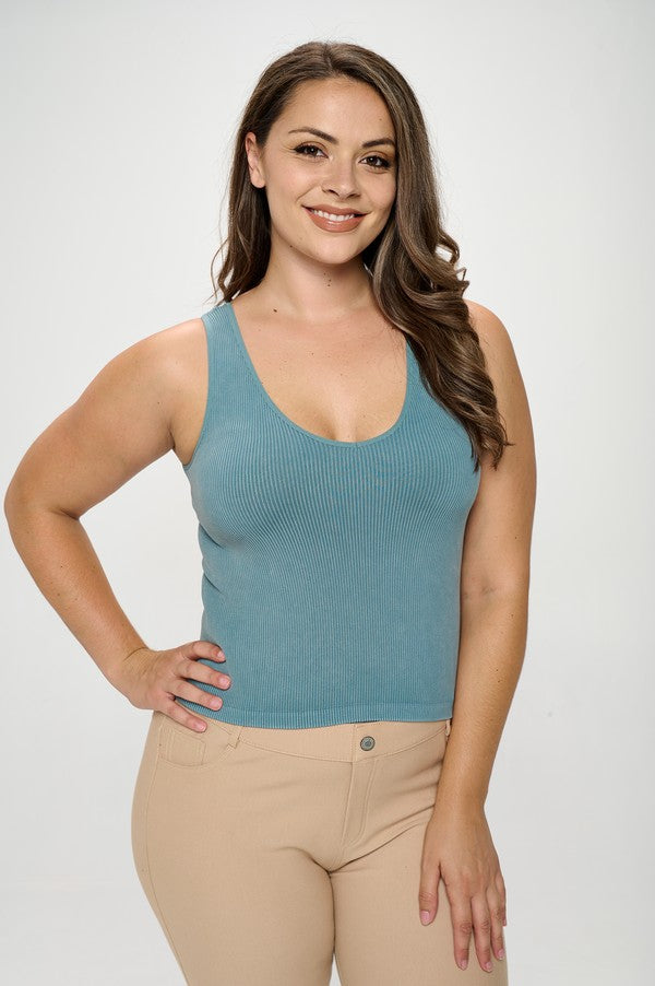 IT'S MAGIC EVERY OCCASION REVERSIBLE RIBBED SEAMLESS STONEWASHED TANK