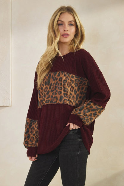 LEOPARD RIBBED RELAXED FIT TOP