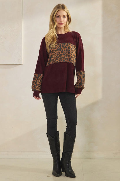 LEOPARD RIBBED RELAXED FIT TOP