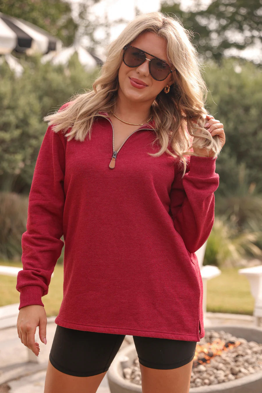 MILEY QUARTER ZIP PULLOVER SOFT FLEECE SWEATSHIRTS- Multiple Colors