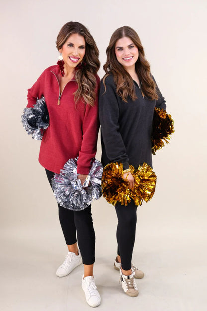 MILEY QUARTER ZIP PULLOVER SOFT FLEECE SWEATSHIRTS- Multiple Colors