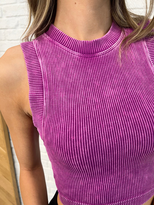 OVER AND OUT CROPPED RIBBED TANK LT PLUM