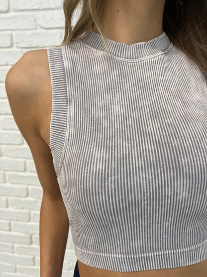 OVER AND OUT CROPPED RIBBED TANK IN SLEET