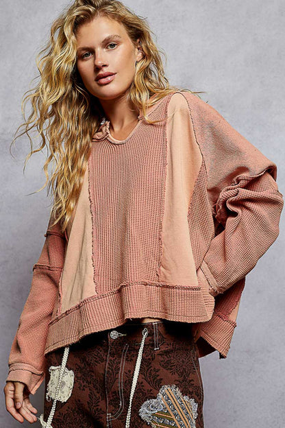 POL RESTING BRICK WAFFLE KNIT TOP