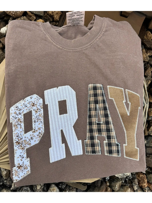 PRAY EMBROIDERED T-SHIRT- Espresso