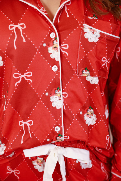 LUXURY SANTA'S SIGNATURE BOW RUFFLE PAJAMA SET