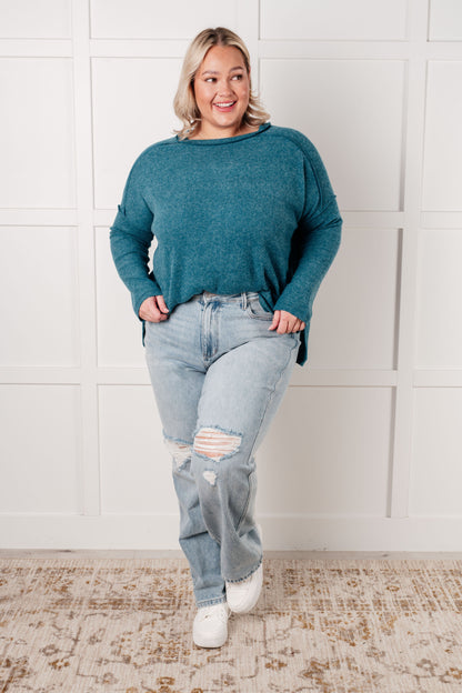 ONLINE EXCLUSIVE BASIC RIBBED HACCAI SWEATER IN TEAL