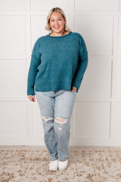 ONLINE EXCLUSIVE BASIC RIBBED HACCAI SWEATER IN TEAL