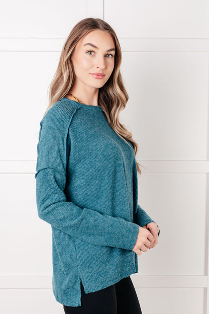 ONLINE EXCLUSIVE BASIC RIBBED HACCAI SWEATER IN TEAL