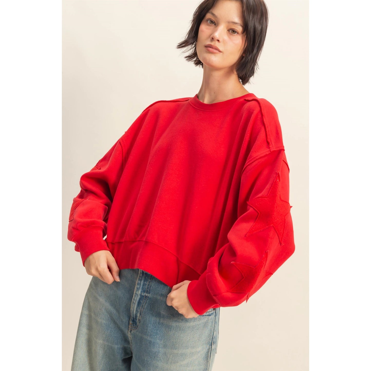 STAR PATCH CREWNECK SWEATSHIRT & PANTS *Sold Separately