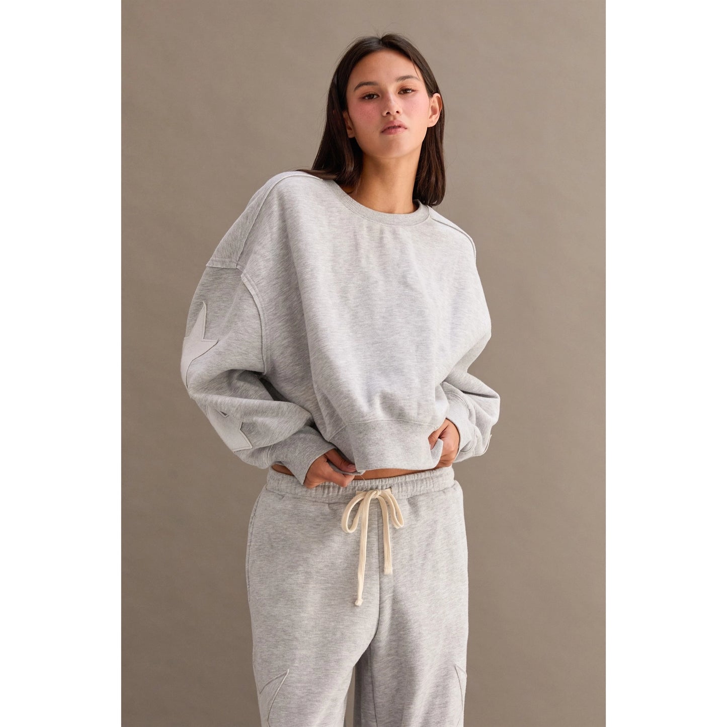 STAR PATCH CREWNECK SWEATSHIRT & PANTS *Sold Separately