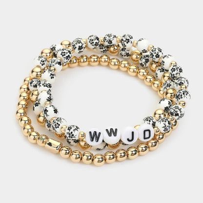 3PCS WWJD MESSAGE STRETCH BRACELETS (MULTIPLE COLORS)