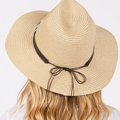 TURQUOISE BEADS BAND STRAW SUN HAT (MULTIPLE COLORS)