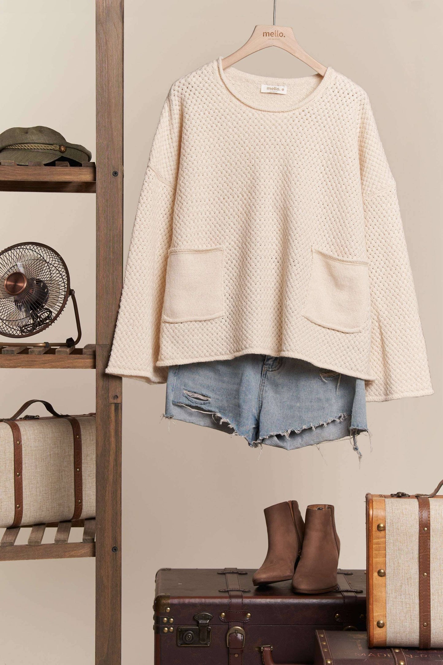 RELAXED WOVEN SOFT KNIT SWEATER