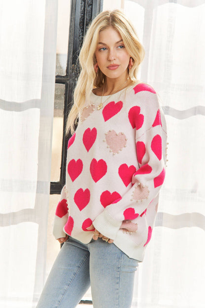 PEARL ACCENT HEART SWEATER