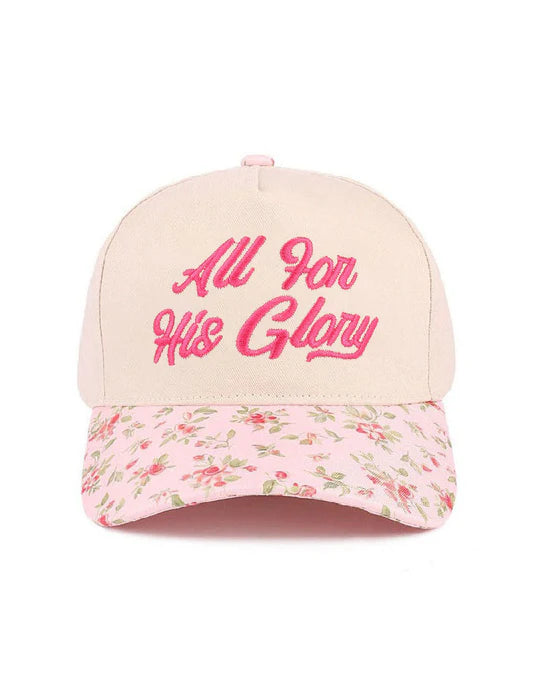 All For His Glory Floral Embroidered Hat