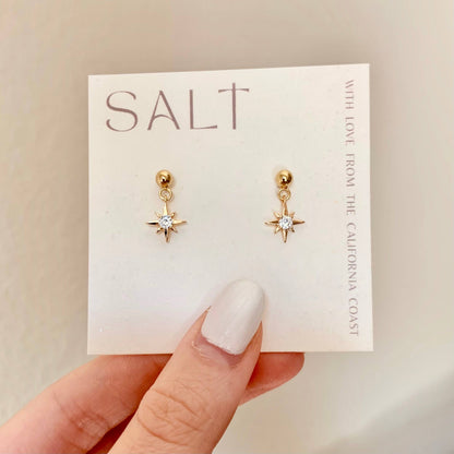 STARBURST STUD DANGLES | gold | North star charm earrings