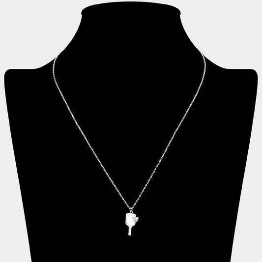 METAL HEART POINTED PICKLEBALL PADDLE PENDANT NECKLACE (SILVER & GOLD)