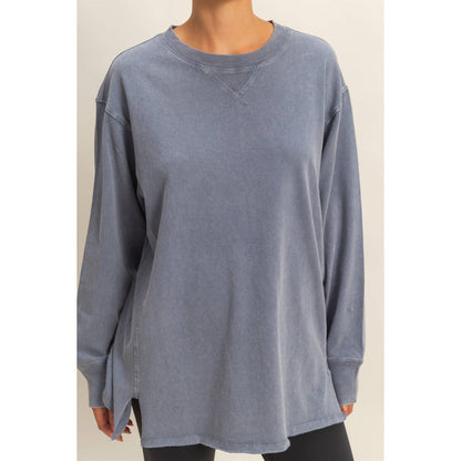MINERAL WASHED DROP SLEEVE OVERSIZED LONG SLEEVE- Denim Blue