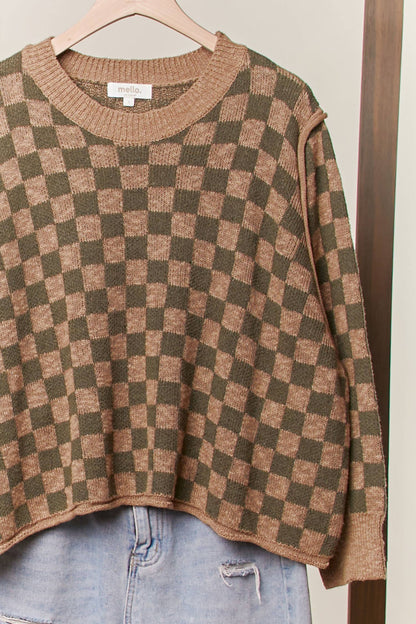 CHECKERED SOFT KNIT SWEATER