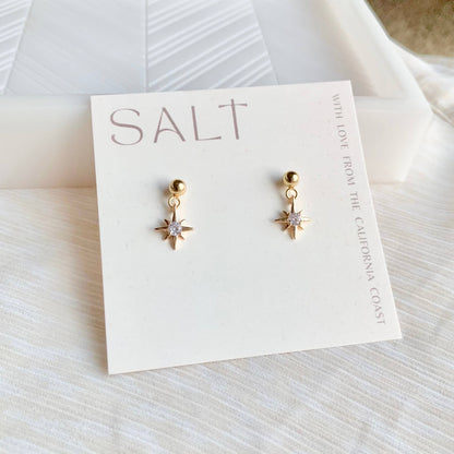 STARBURST STUD DANGLES | gold | North star charm earrings