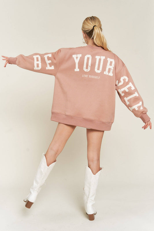 BE YOUR SELF SWEATSHIRT- DUSTY MAUVE CAMEL