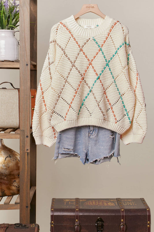 DIAMOND CUTOUT KNIT SWEATER