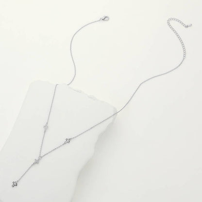 STONE PAVED CROSSS POINTED Y SHAPED NECKLACE (SILVER & GOLD)