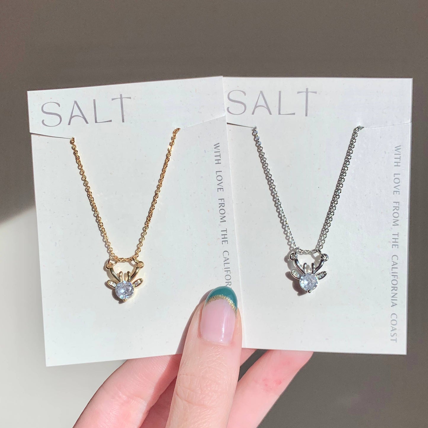 REINDEER NECKLACE | holiday pendant necklace | Christmas: SILVER (PLATINUM)