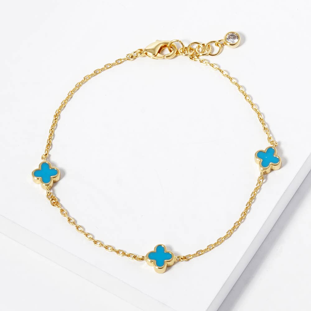 GOLD DIPPED TRIPLE QUATREFOIL LINK BRACELET (MULTIPLE COLORS)