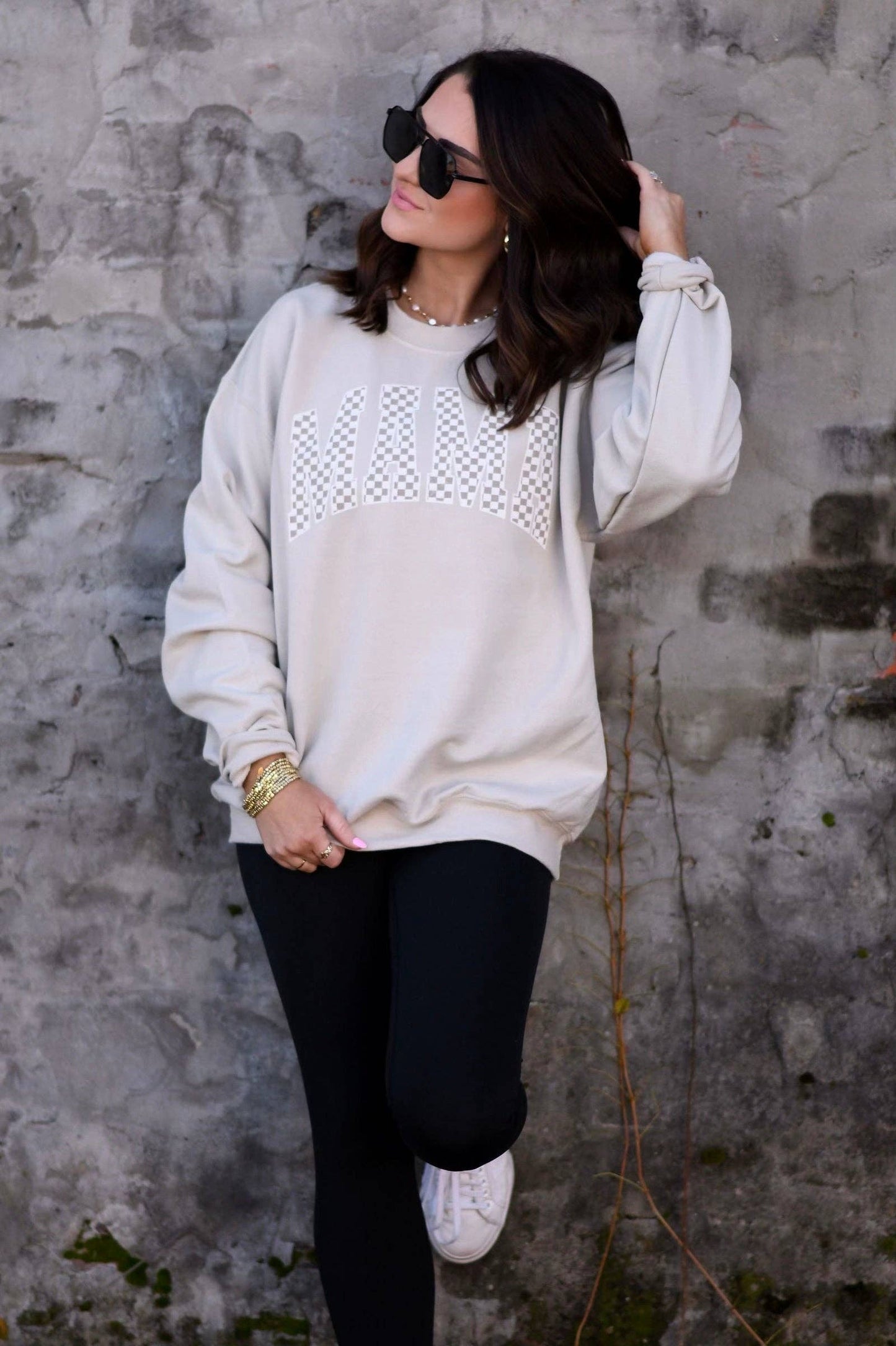 NEUTRAL CHECKERED MAMA SWEATSHIRT