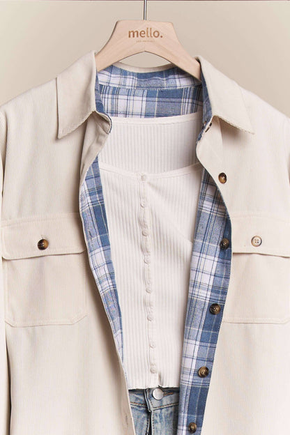 Reversible Corduroy and Plaid Button Down Shirt Jacket