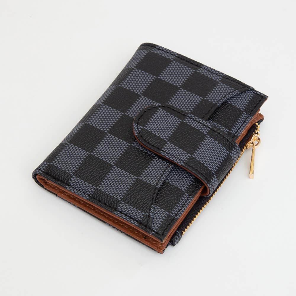 FAUX LEATHER CHECKERED FOLD WALLET (MULTIPLE COLORS)