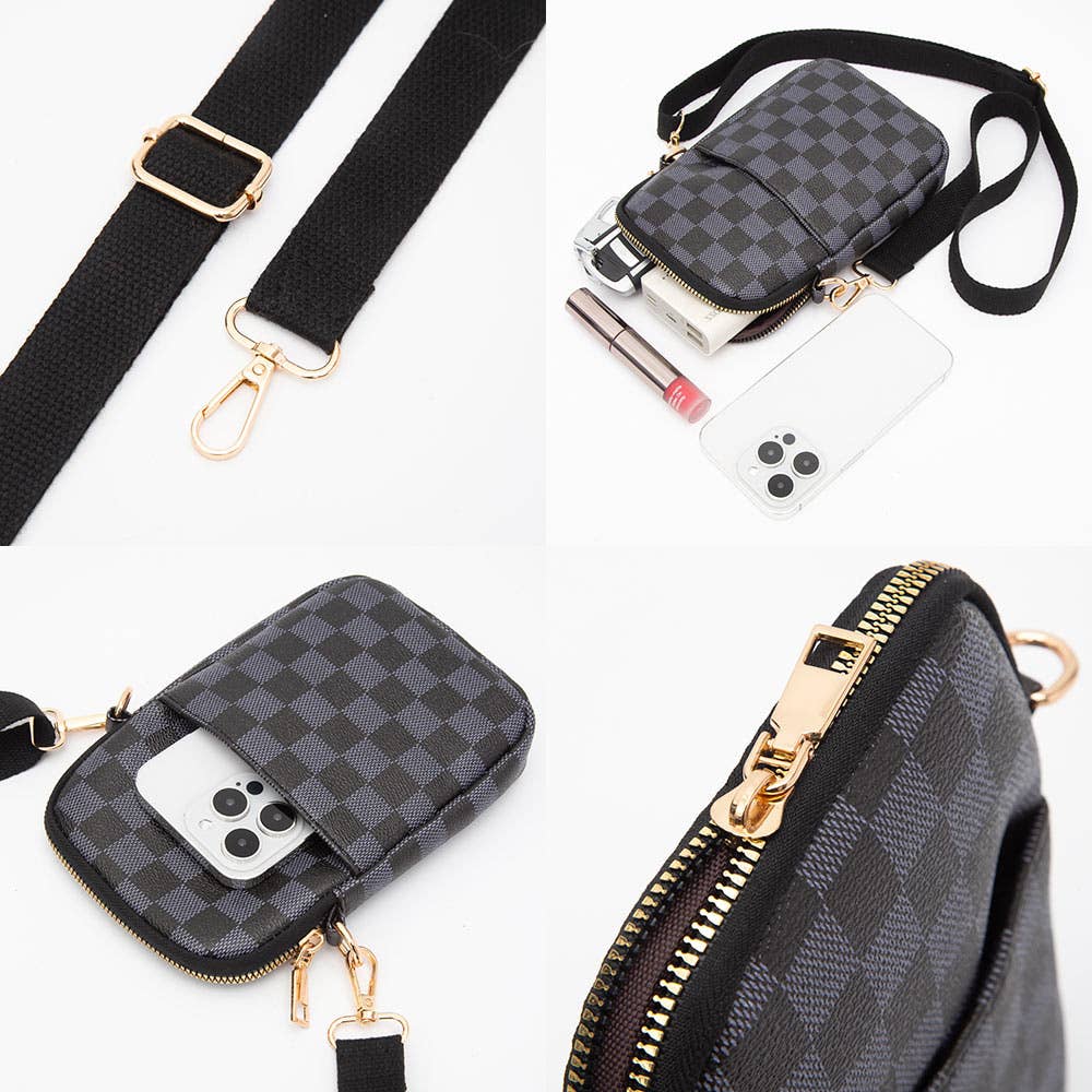 FAUX LEATHER CHECKERED MINI CROSSBODY BAG (MULTIPLE COLORS)