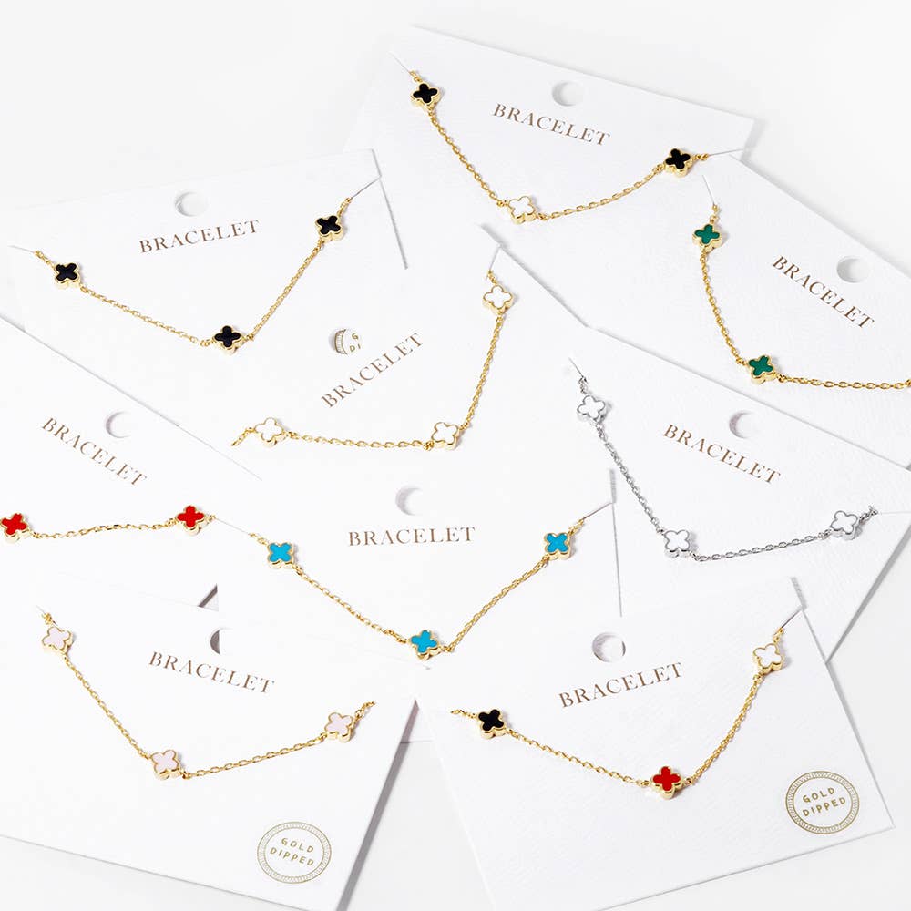 GOLD DIPPED TRIPLE QUATREFOIL LINK BRACELET (MULTIPLE COLORS)